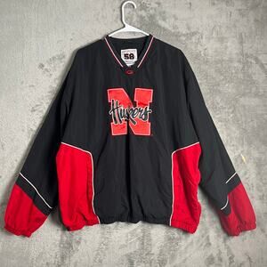 Vintage Nebraska Huskers Pullover Jacket Y2K College Streetwear XL Black Red